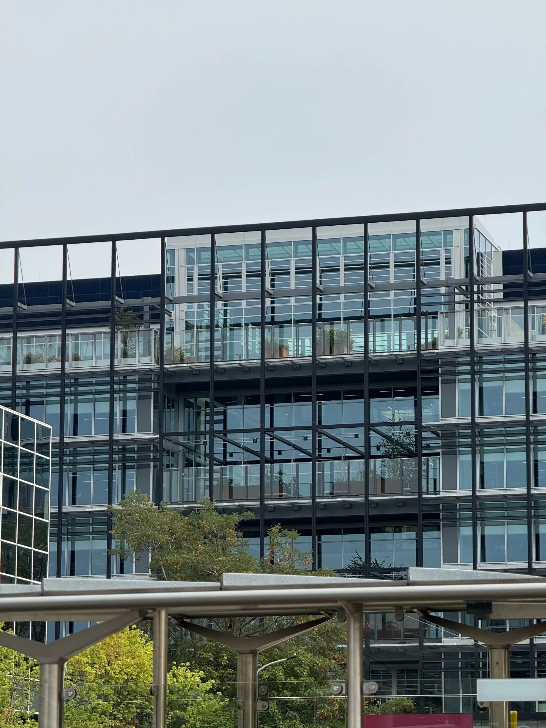 Modern commercial building with large exterior windows