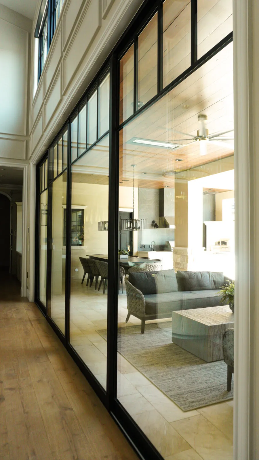 Immaculate interior glass wall in a modern home