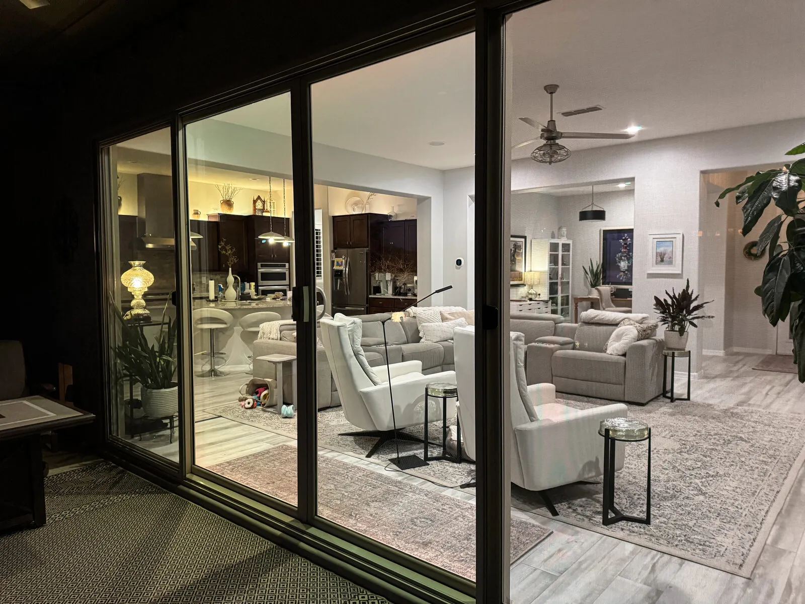 Clean sliding glass doors seen from inside a living room
